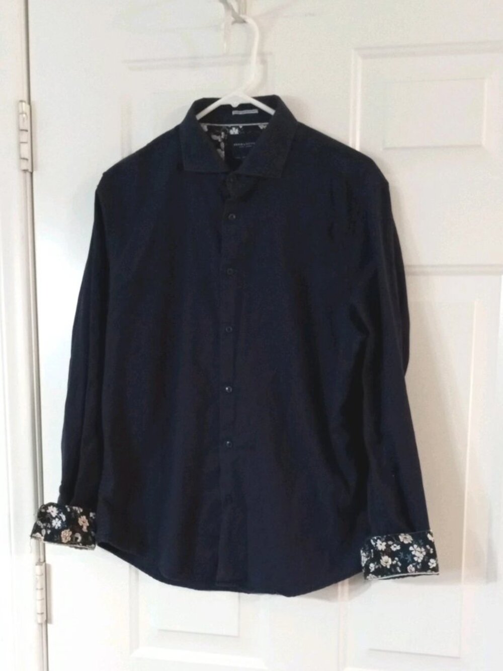 Denim & Flower Ricky Singh Men's Large Button-Up Shirt Navy Blue Flip Cuffs